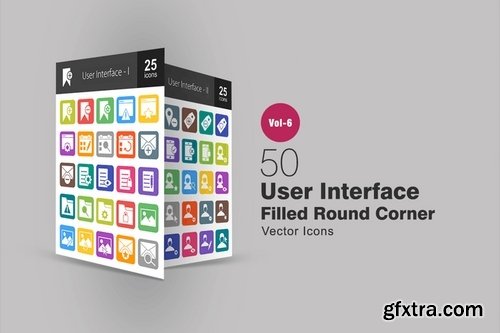 50 User Interface Filled Round Corner Icons