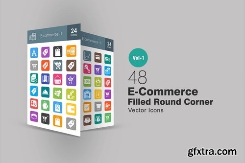 48 Ecommerce Filled Round Corner Icons