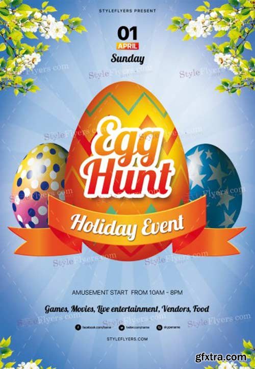 Easter Egg Hunt Holiday Event V1 2018 PSD Flyer Template