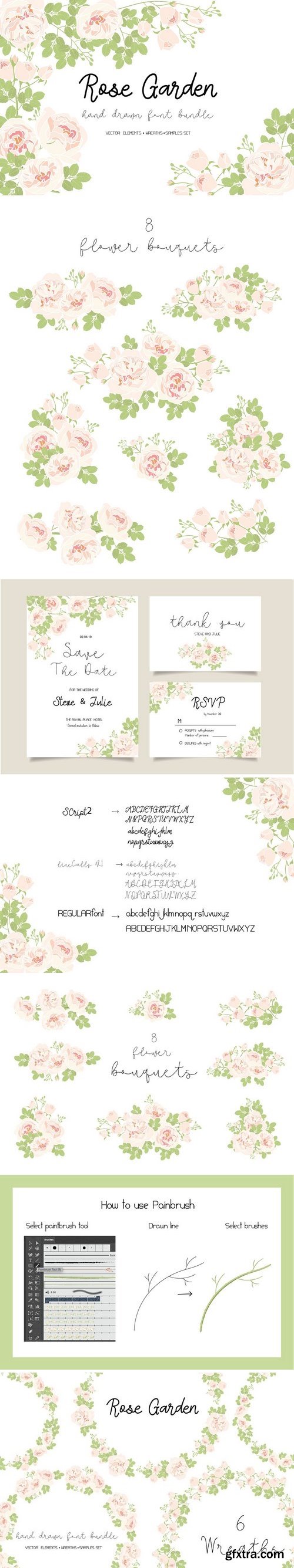 CM - FONT SET&Rose Garden vector element 1554558