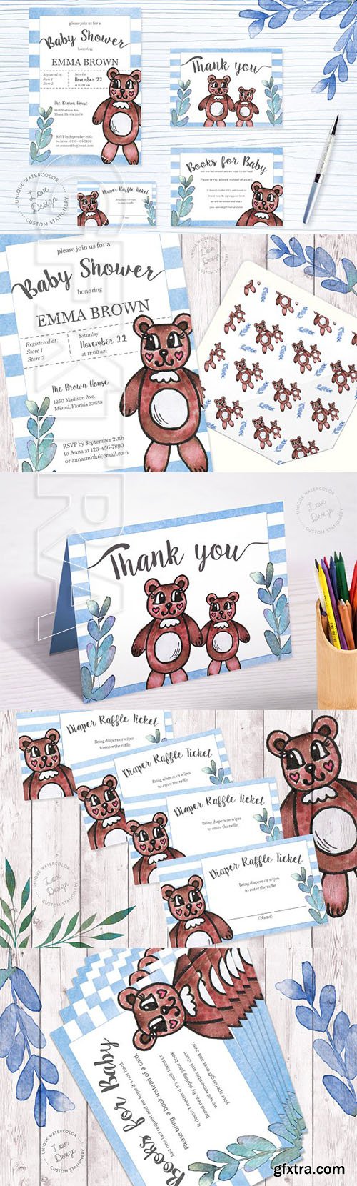 CreativeMarket - Watercolor Teddy Bear Baby Shower 2369767