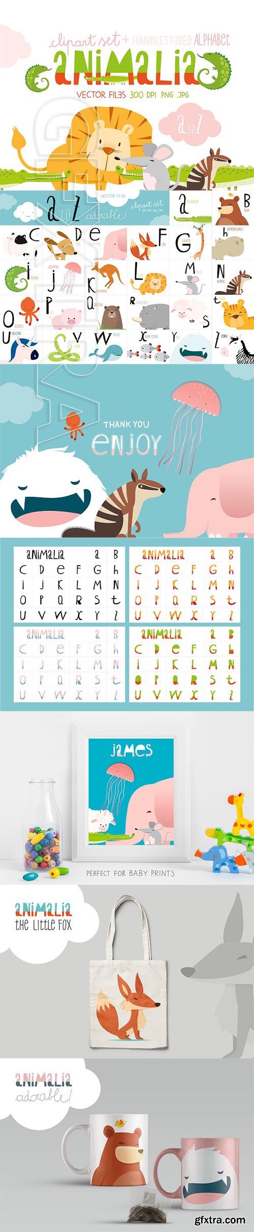 CreativeMarket - Animalia - Alphabet illustration Set 2369148