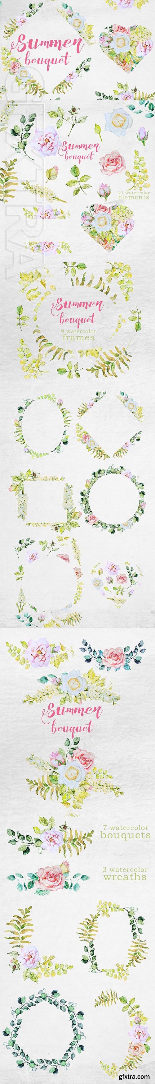 CreativeMarket - Watercolor Summer Bouquet Clipart 2369656