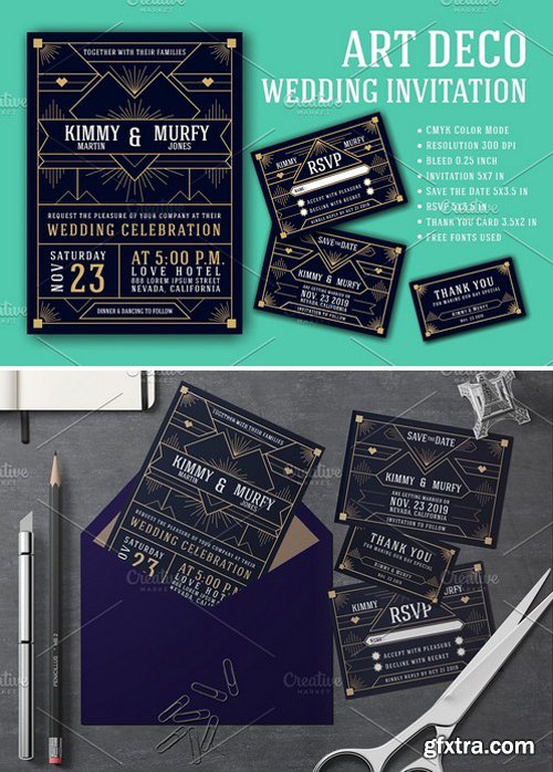 CM - Art Deco Wedding Invitation Template 2357313