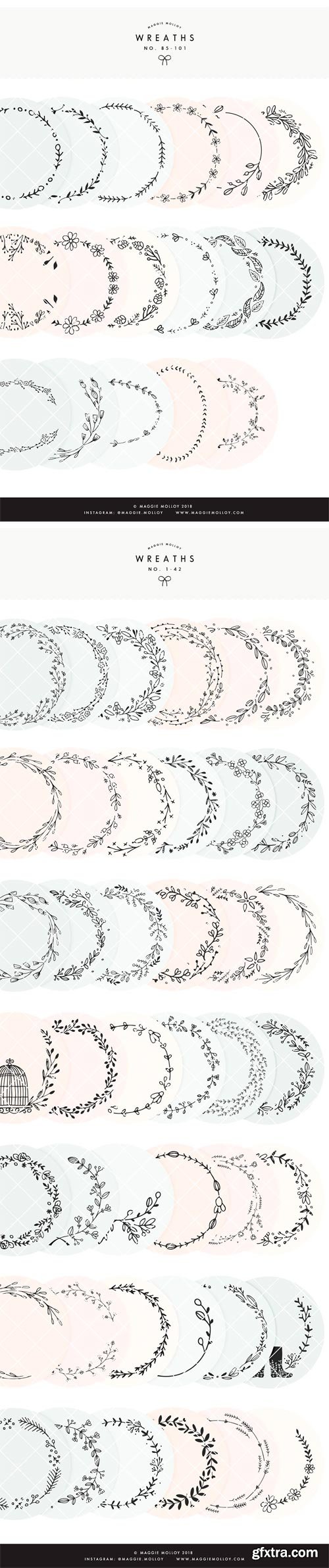 CM - 101 Hand Drawn Wreaths EPS PSD 2337257