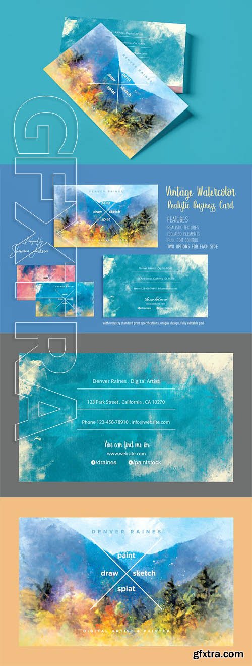 CreativeMarket - Realistic Watercolor Business Card 2390747