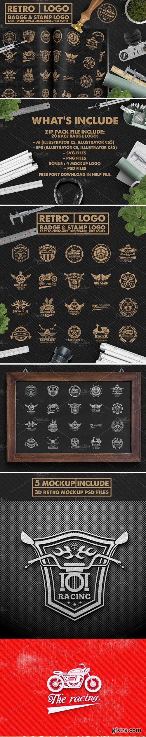 CM - Race Badge &amp; Stamp Logo &amp; 5 Mockup 2345984