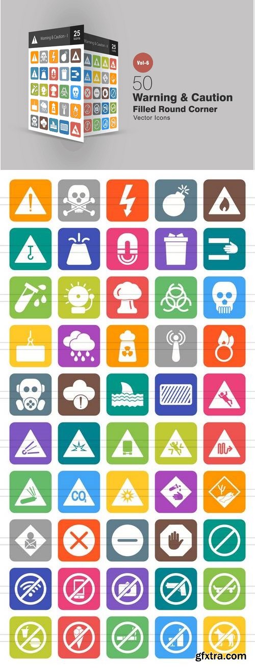 50 Warning & Caution Filled Round Corner Icons