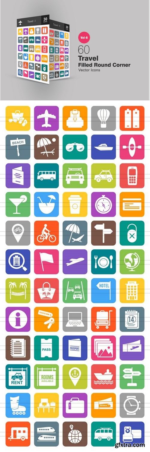 60 Travel Filled Round Corner Icons