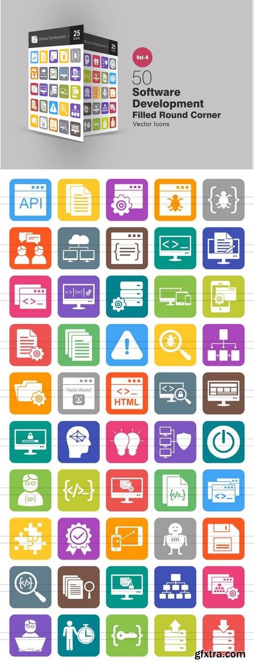 50 Software Development Filled Round Corner Icons