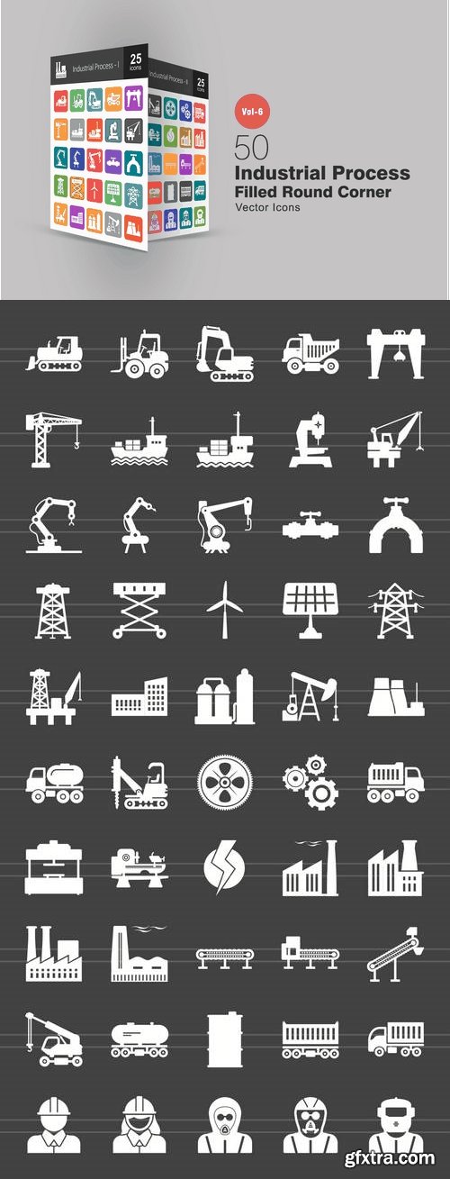 50 Industrial Process Filled Round Corner Icons