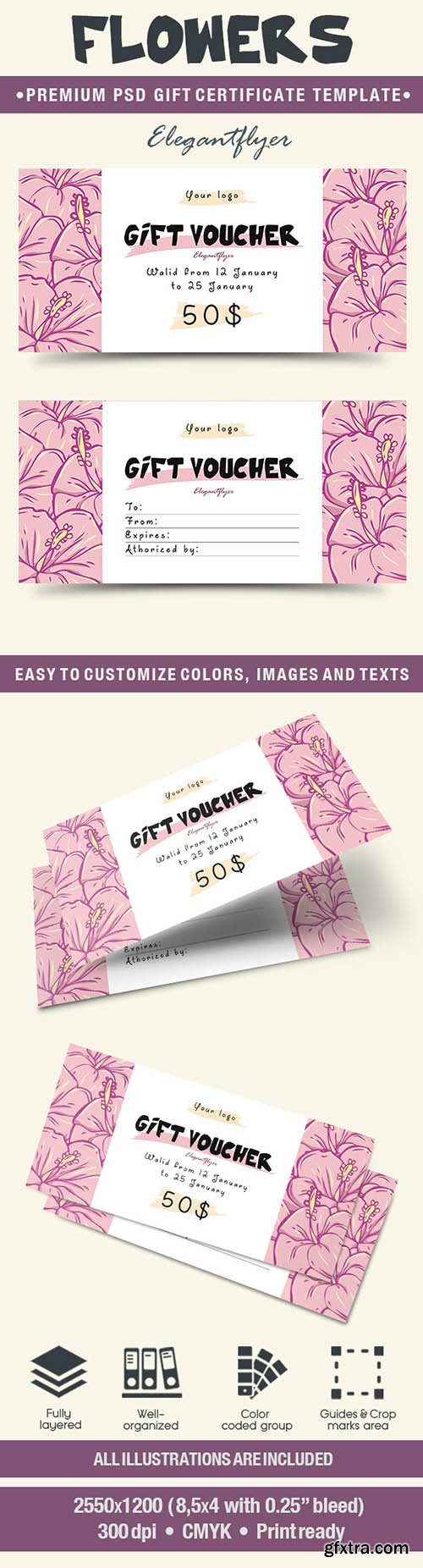 Flowers – Premium Gift Certificate PSD Template