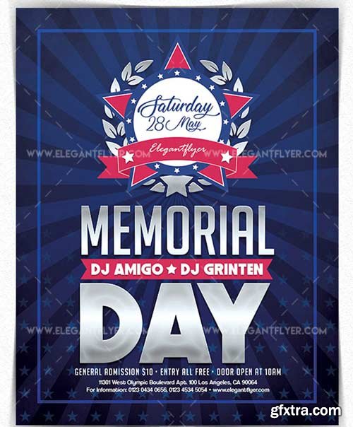 Memorial Day 2018 V8 2018 Flyer PSD Template + Facebook Cover