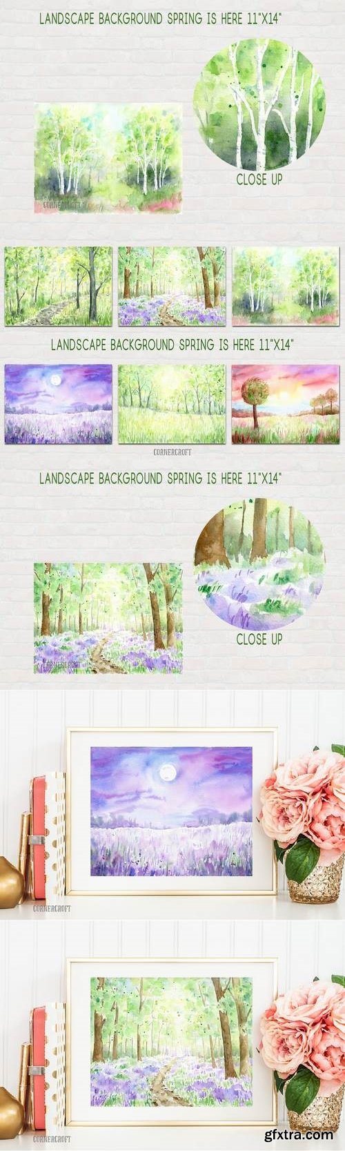 Watercolor Landscape Background Spring is Here