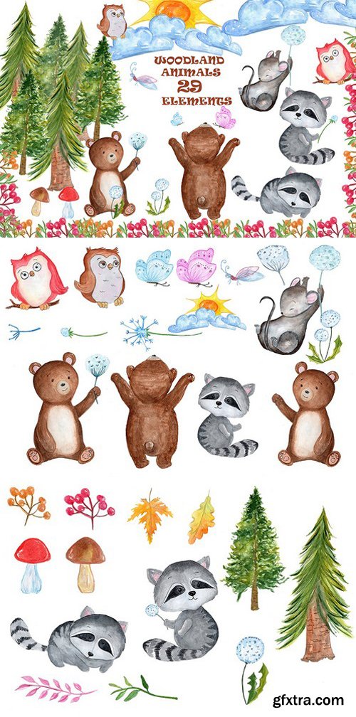 CM - Watercolour forest animals clipart 1600337