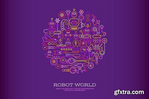 Robot World round shape vector artwork (2 options)