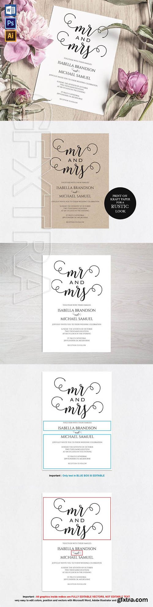 CreativeMarket - Wedding Invitation Template WPC439 2368737