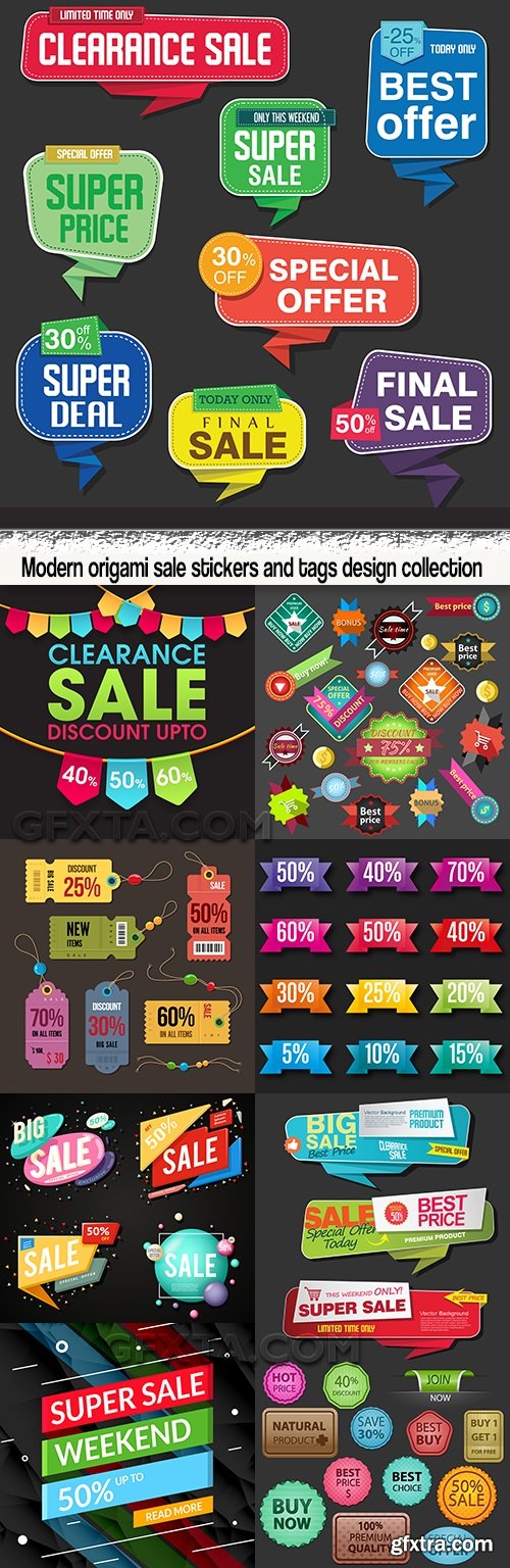 Modern origami sale stickers and tags design collection