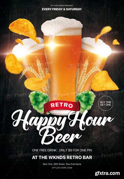 Retro Happy Hour Beer V1 2018 PSD Flyer Template