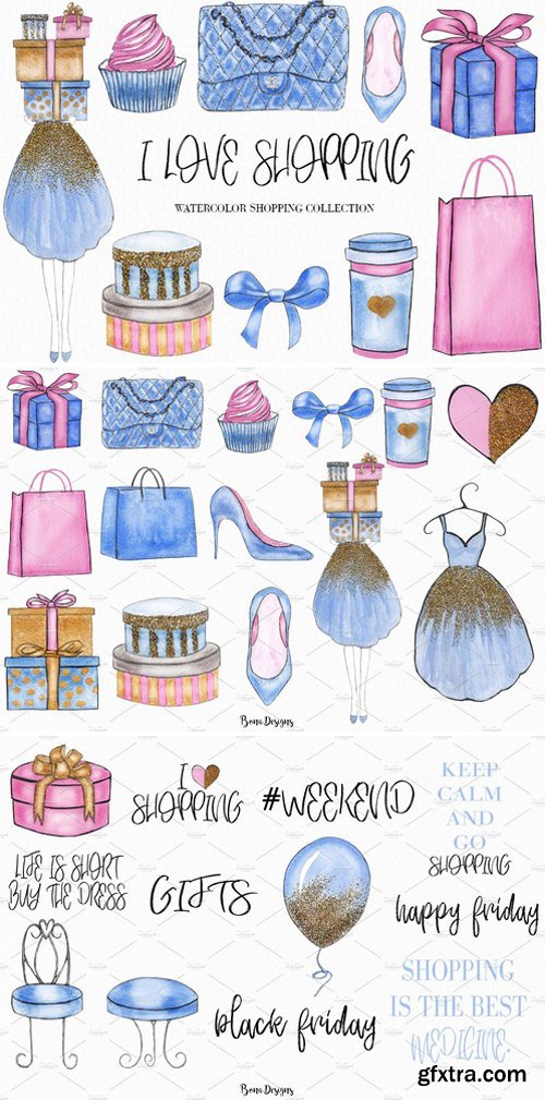 CM - Watercolor Fashion Shopping Clipart 2200555