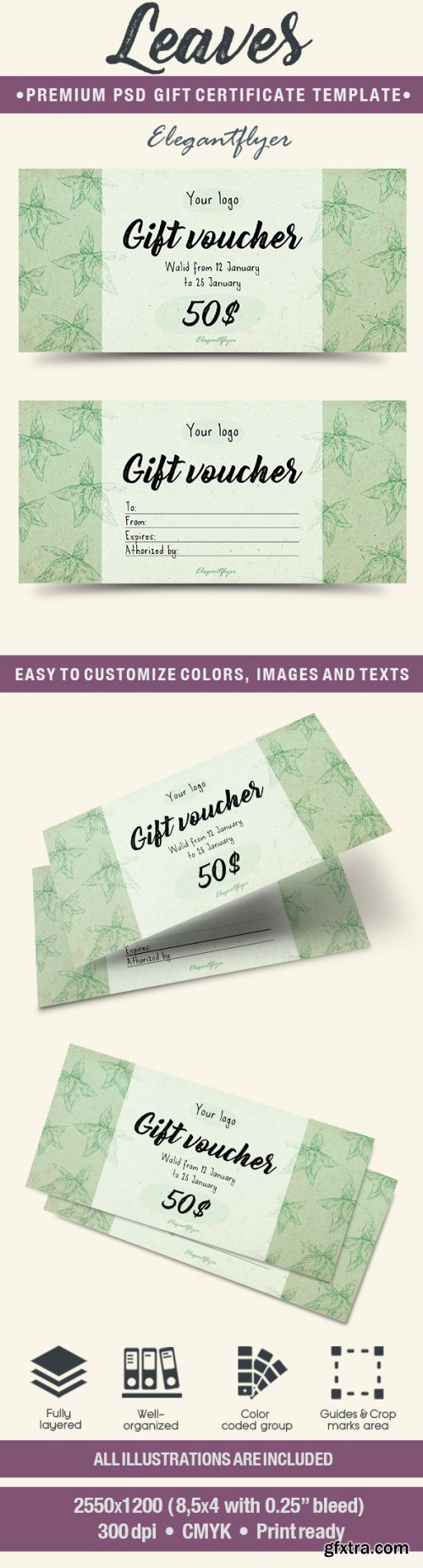 Leaves V1 2018 Premium Gift Certificate PSD Template