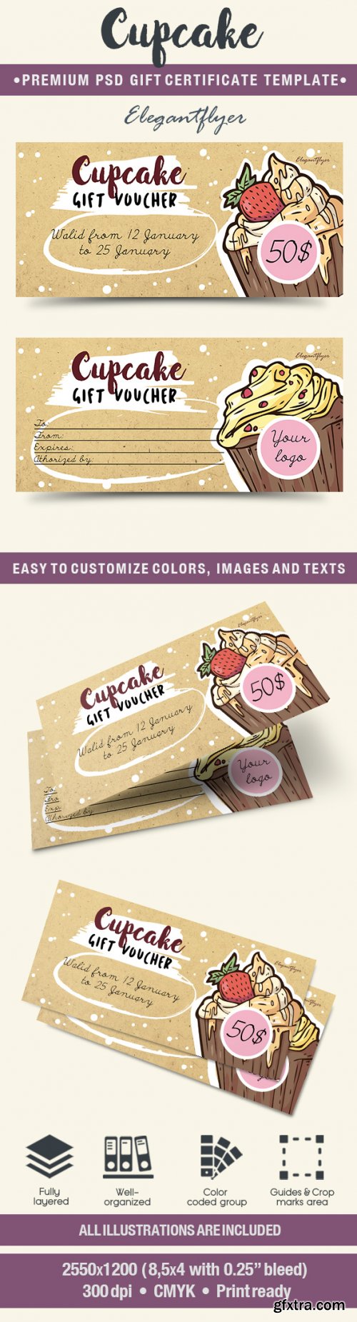 Cupcake V5 2018 Premium Gift Certificate PSD Template