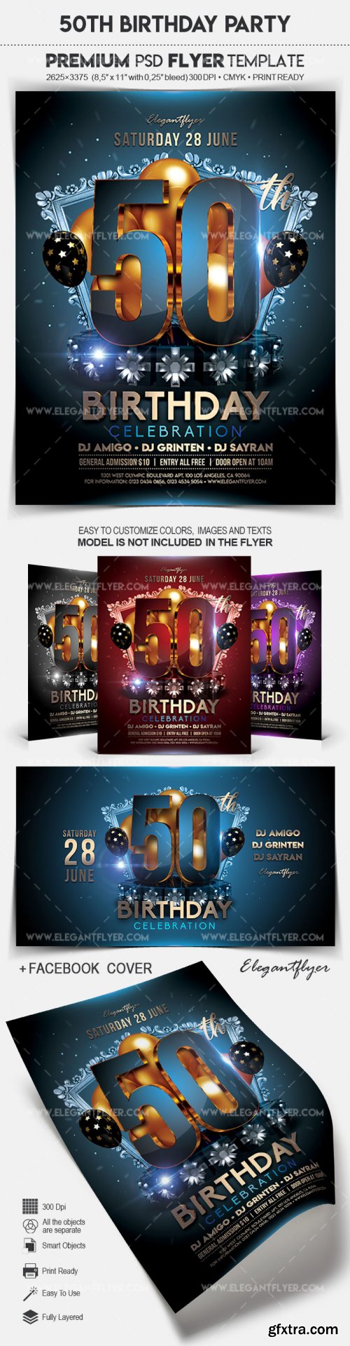 50th Birthday Party V1 2018 Flyer PSD Template + Facebook Cover