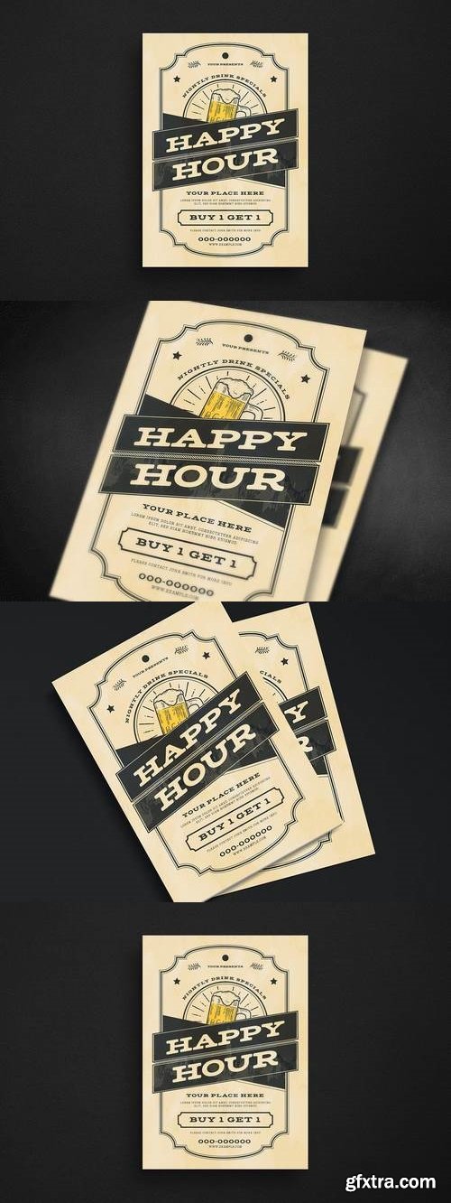 Vintage Happy Hour Beer Event Flyer