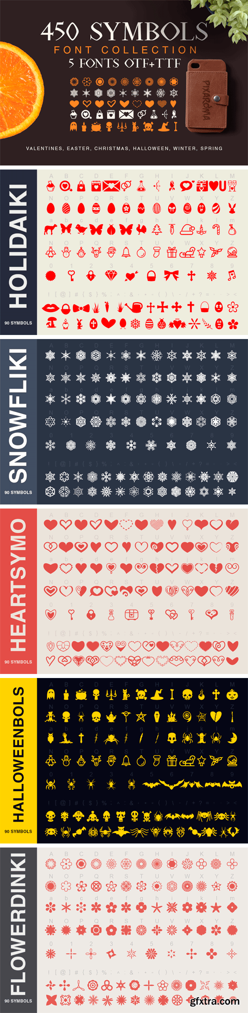 Fontbundles - Symbols Font Collection - 450 Elements 3816