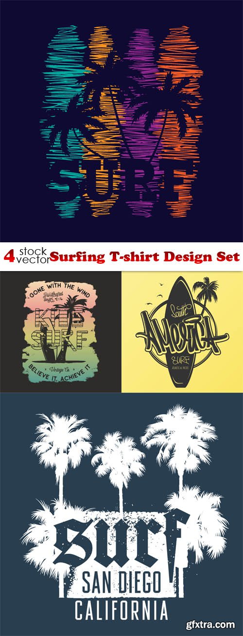 Vectors - Surfing T-shirt Design Set