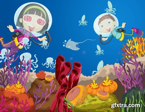 Underwater world illustration for the childrens book literature fairy tale 25 EPS