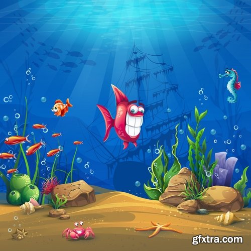 Underwater world illustration for the childrens book literature fairy tale 25 EPS