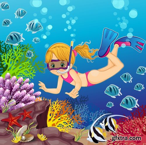 Underwater world illustration for the childrens book literature fairy tale 25 EPS