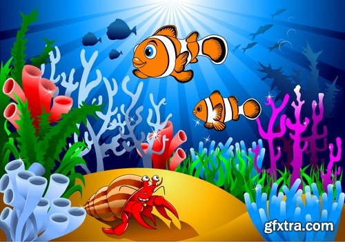 Underwater world illustration for the childrens book literature fairy tale 25 EPS