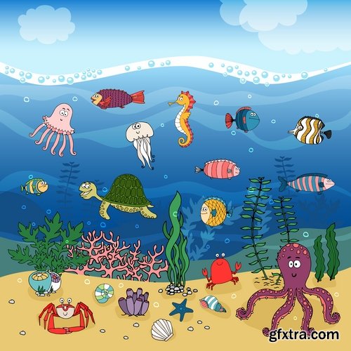 Underwater world illustration for the childrens book literature fairy tale 25 EPS