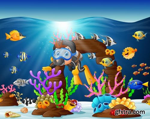 Underwater world illustration for the childrens book literature fairy tale 25 EPS