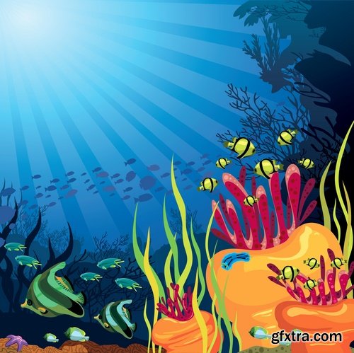 Underwater world illustration for the childrens book literature fairy tale 25 EPS