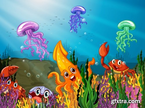 Underwater world illustration for the childrens book literature fairy tale 25 EPS