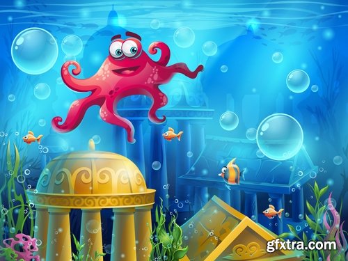 Underwater world illustration for the childrens book literature fairy tale 25 EPS