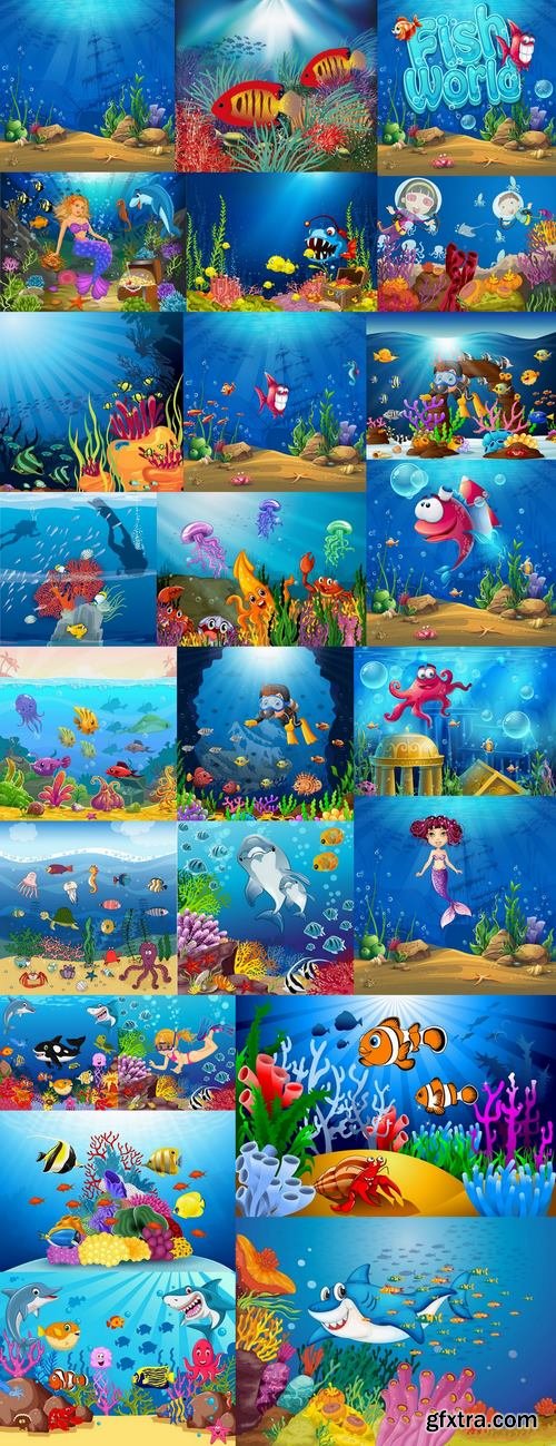 Underwater world illustration for the childrens book literature fairy tale 25 EPS