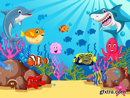 Underwater world illustration for the childrens book literature fairy tale 25 EPS