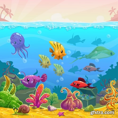 Underwater world illustration for the childrens book literature fairy tale 25 EPS