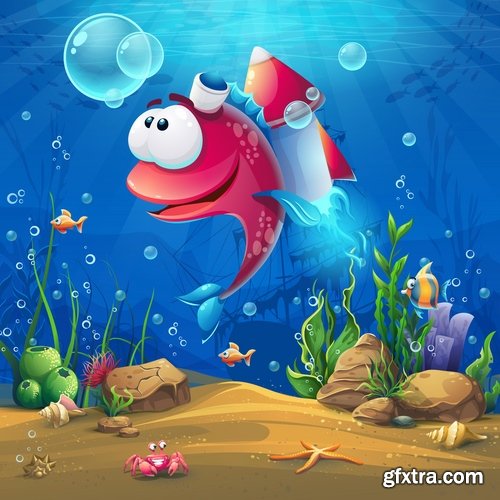 Underwater world illustration for the childrens book literature fairy tale 25 EPS