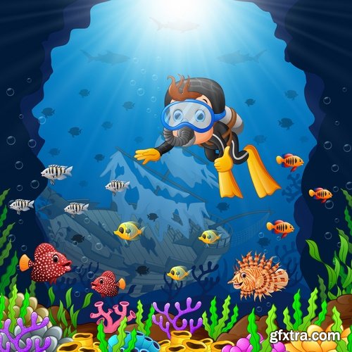 Underwater world illustration for the childrens book literature fairy tale 25 EPS