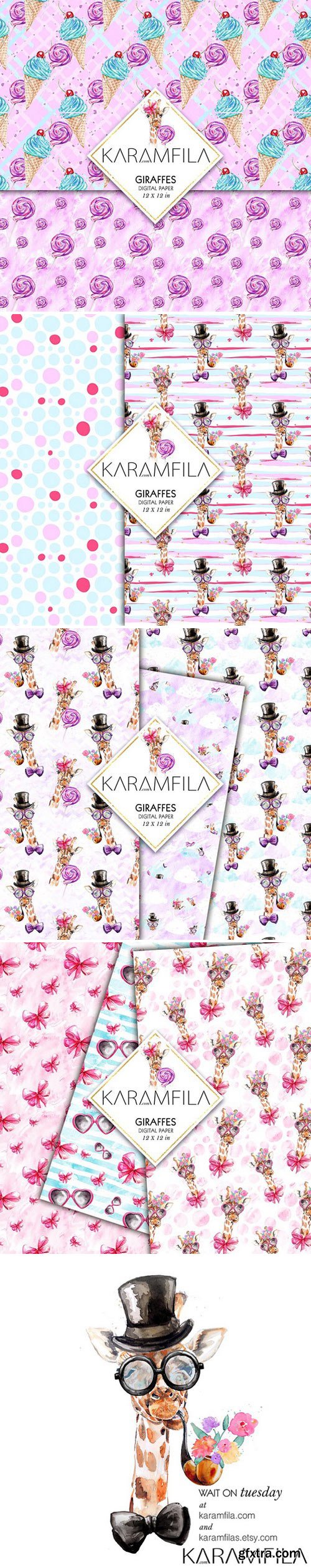 CM - Funny Fashion Giraffes Digital Paper 1584106