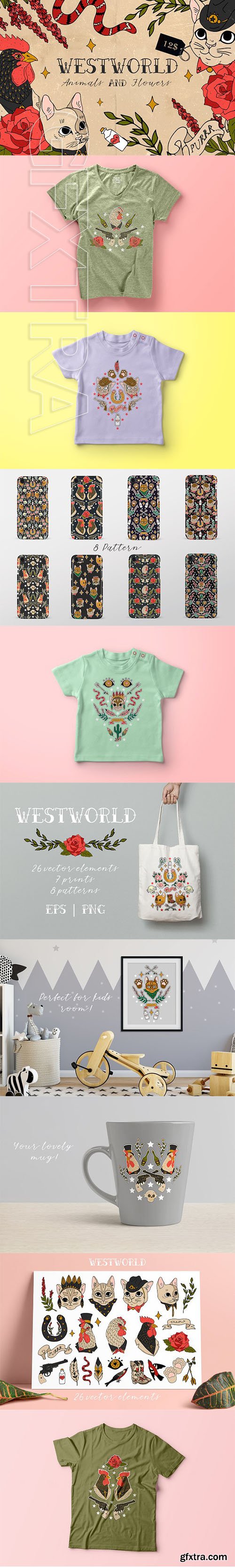 CreativeMarket - Westworld Animals and Flowers 2390892