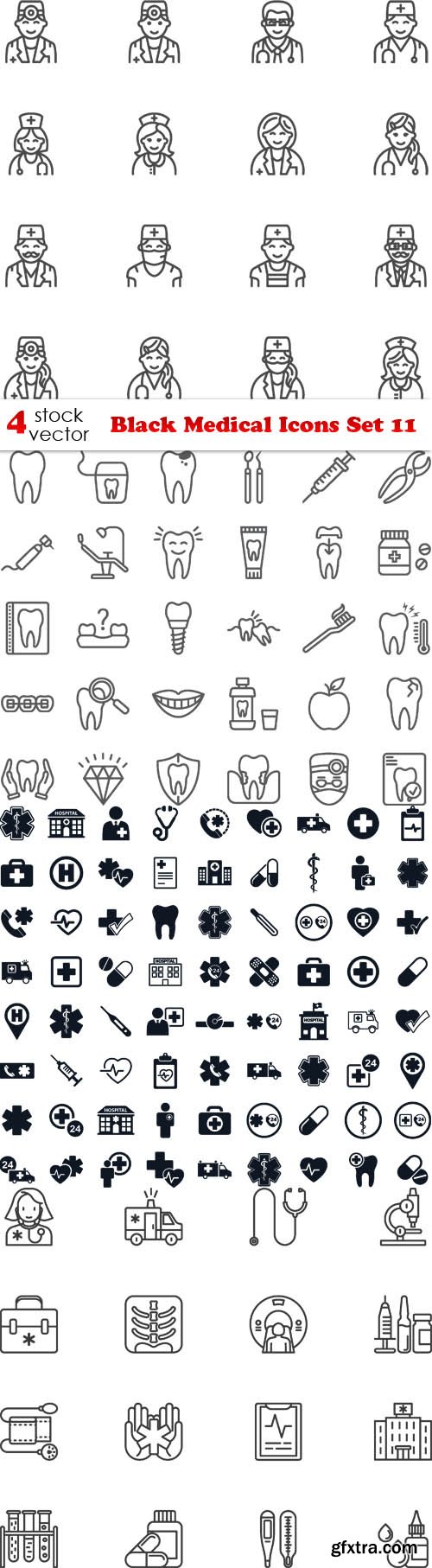 Vectors - Black Medical Icons Set 11