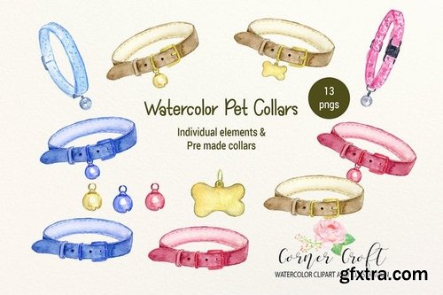 Watercolor Pet Collar Clipart