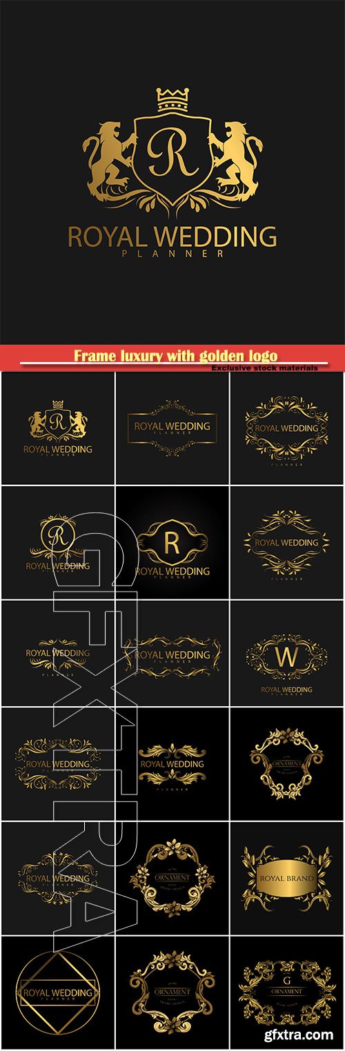 Frame luxury with golden logo vector template