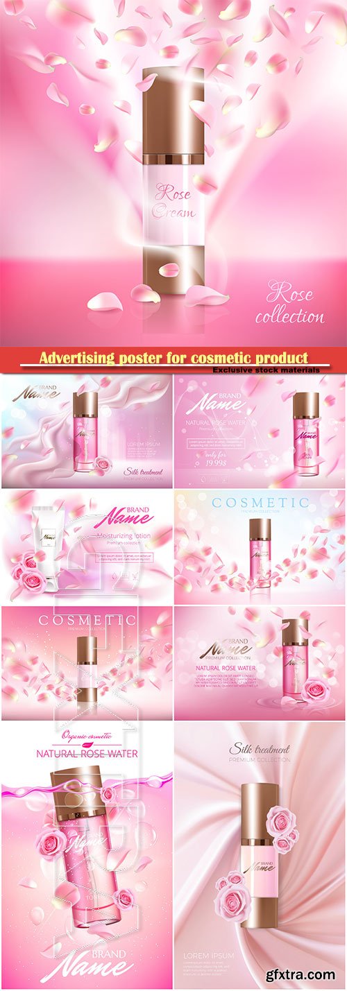 Advertising poster for cosmetic product and perfume with rose